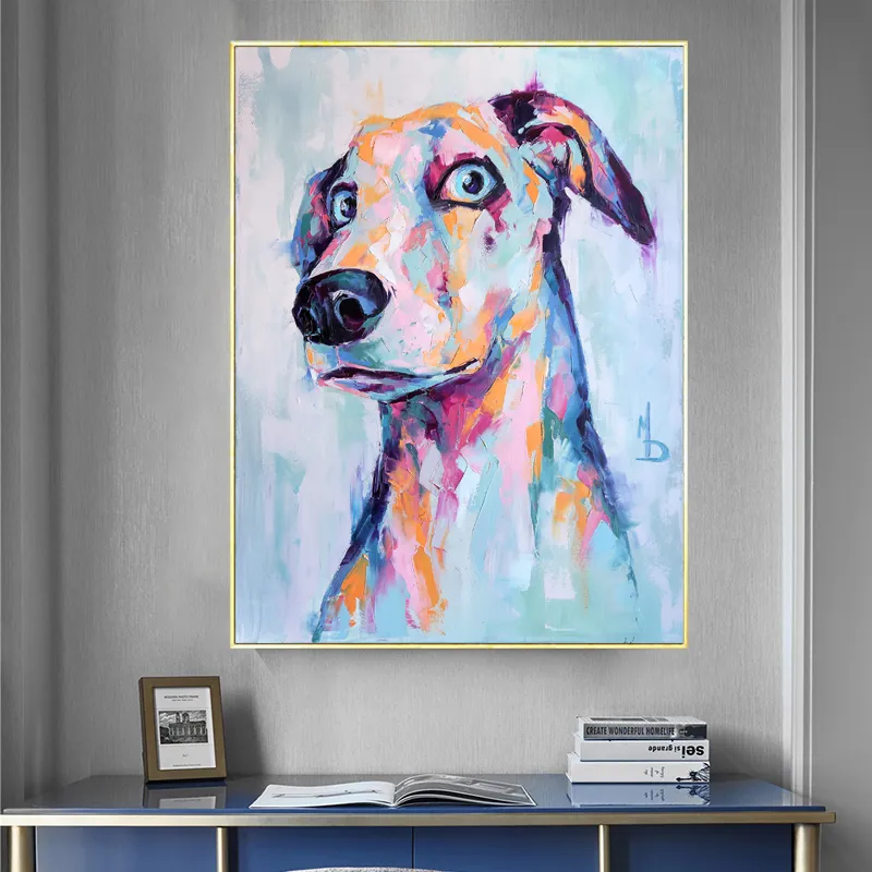 Hundmålning tryckt på duk Söt djur affischer och utskrifter Väggbilder för vardagsrum moderna heminredning ingen ram