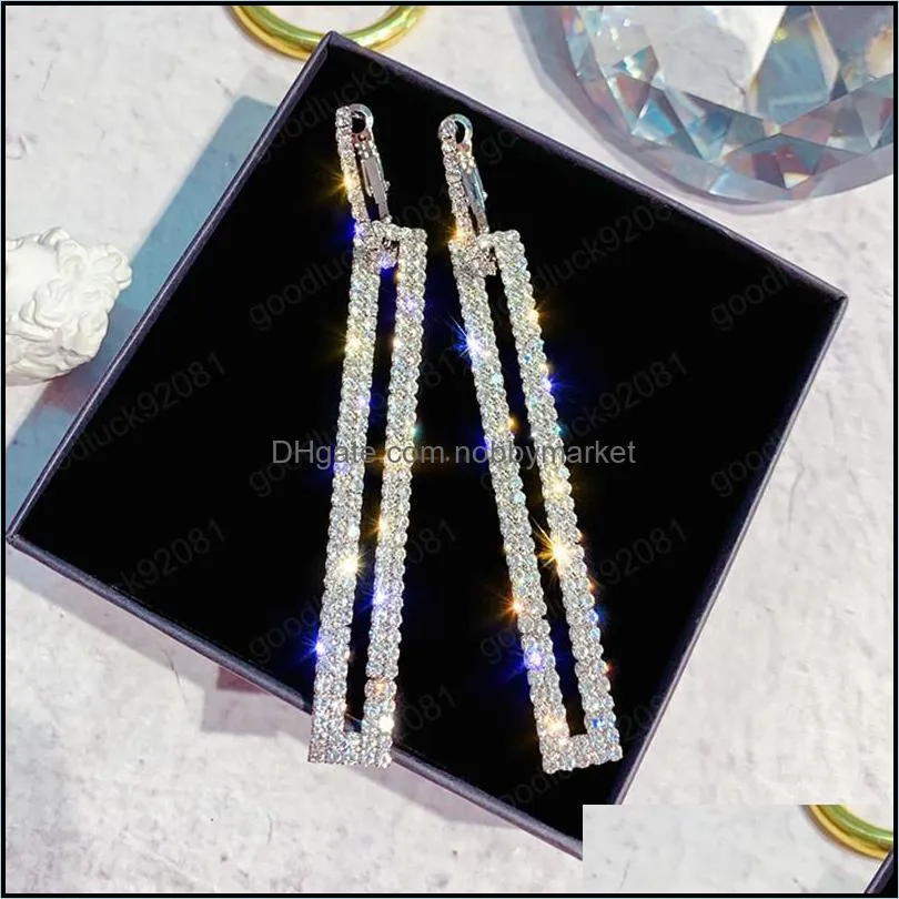 Shiny Fashion Long Geometric Drop Earring Luxury Rectangle Rhinestone Earring Jewelry Woman Korean Dangle Earrings