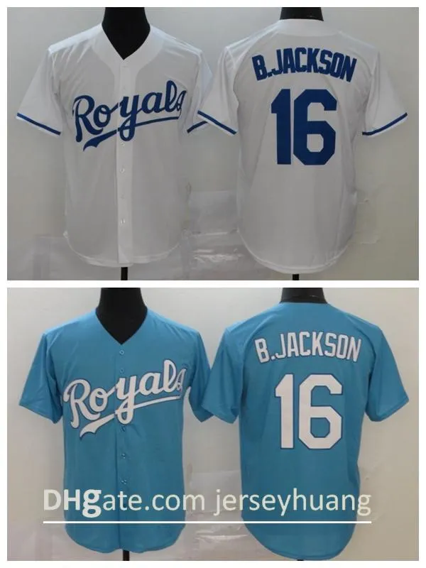 2020 Hombres Béisbol 16 Bo Jackson Jersey Vintage Equipo Color Azul Lejos Blanco Fresco Base Bordado y Costura Transpirable Calidad Superior