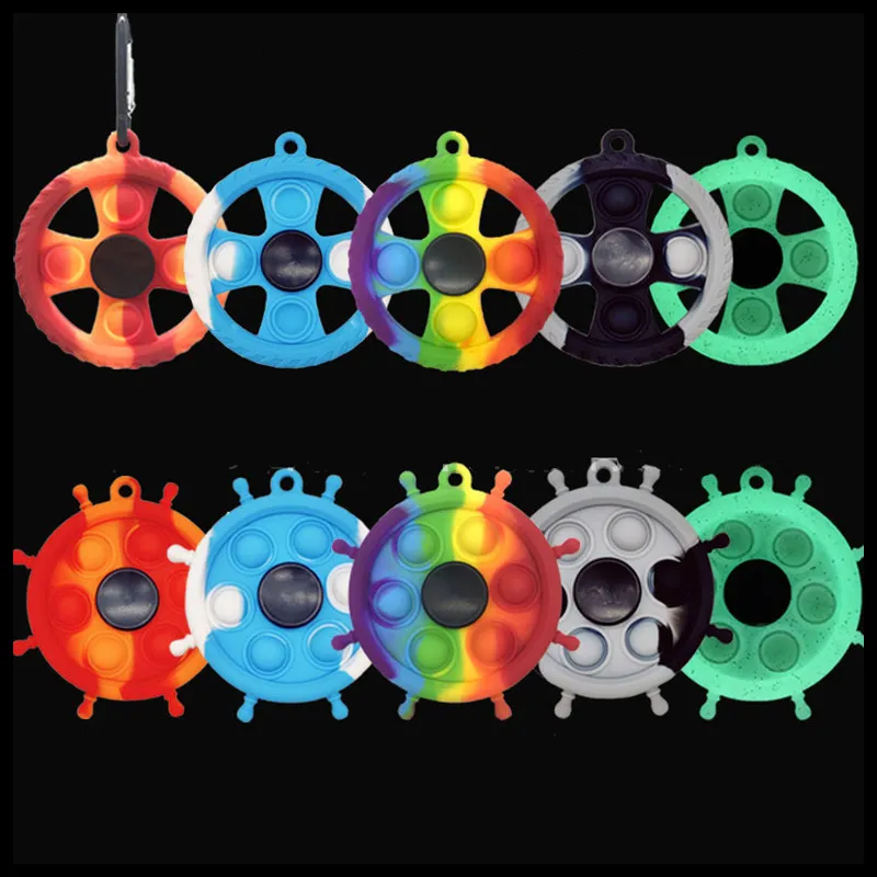 Luminous empurrar bolha bubble mão spinner fidget brinquedos festa favor popper bolhas dedos sensoriTip giroscópio de silicone keychain brilho no brinquedo anti-stress decompressão escuro