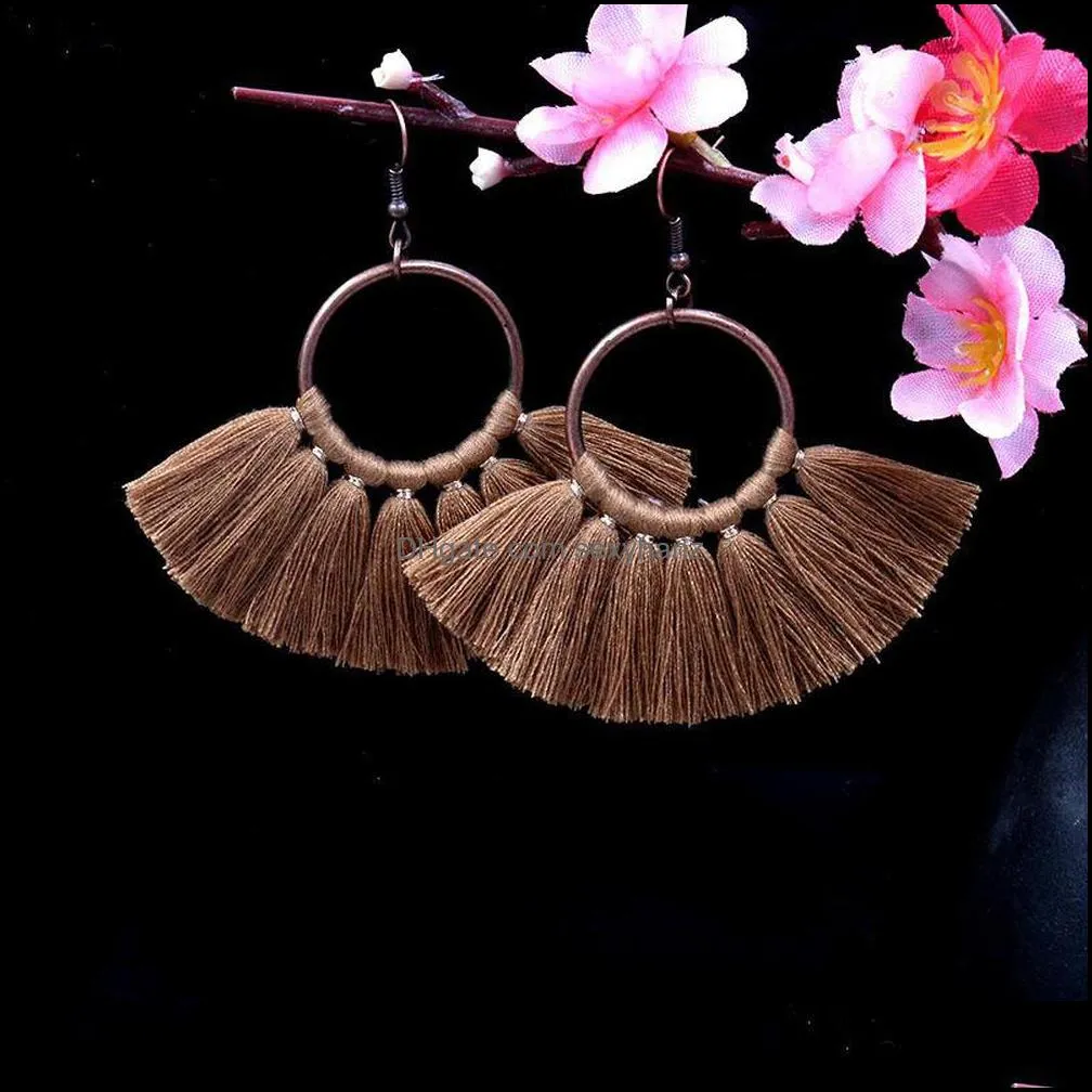 2020 Womens Fashion Bohemian Earrings Long Tassel Fringe Dangle Hook Earring Eardrop Ethnic Jewelry Gift