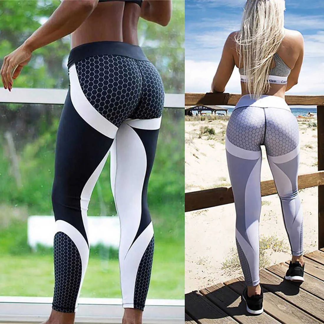 Mesh Pattern Print Leggings Fitness For Women Sporting Workout