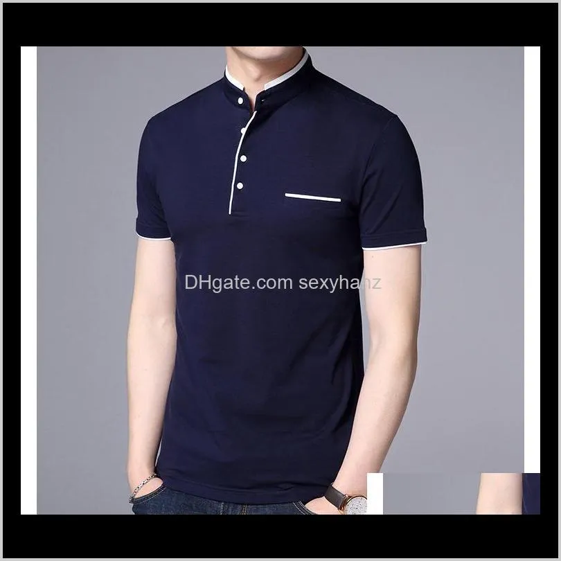 Tees s Mens Apparel Drop Leverans 2021 Sommar Mode Varumärke Kläder Tshirt Svart Solid Färg Slim Fit Short Sleeve T Shirt Män Mandarin Co