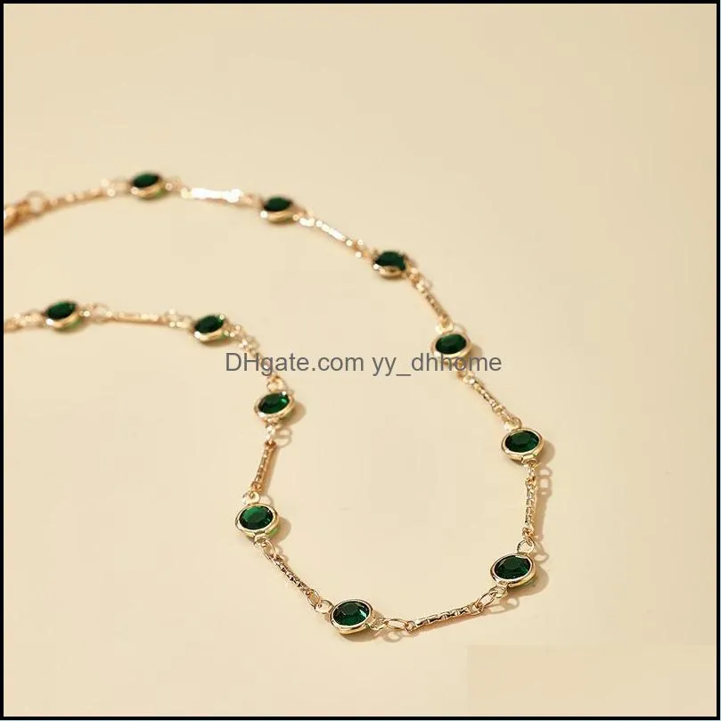 Chains Tocona Tredny Green Rhinestone Chain Choker Necklace For Women Gold Color Alloy Metal Handmade Jewelry Accessories Collar 15633