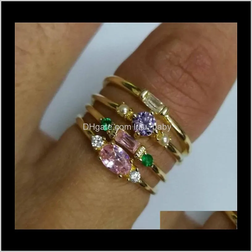 4 pcs/set crystal zircon gold ring set 2019 vintage bohemian women engagement party ring set jewelry t095