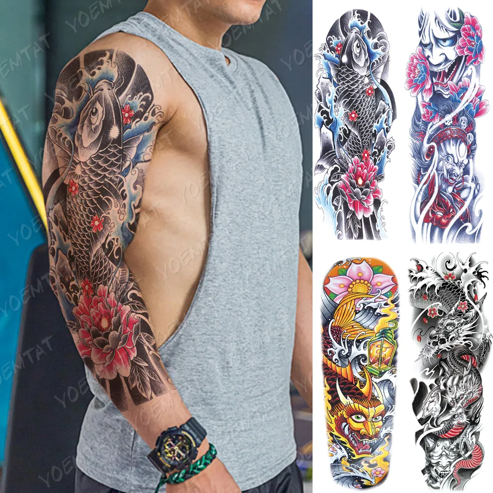 Stor arm ärm tatuering japansk drake vattentät tillfällig tatuering klistermärke gud kropp konst full falska tatuera kvinnor män