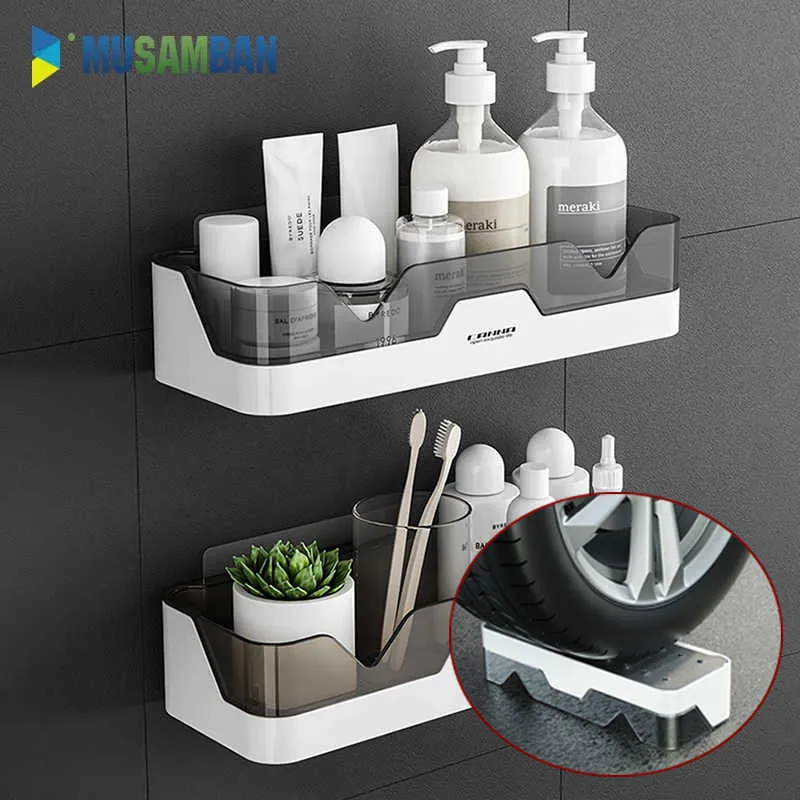 MUSAMBAN Punch-free Bathroom Shelf Wall Mounted Shower Gel Shower Organizer Storage Rack Kitchen Holder Bathroom Accessories 210724