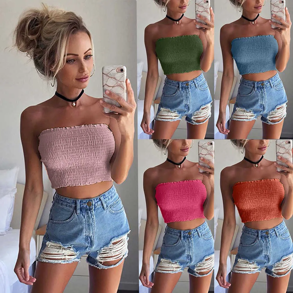 Kvinnor Sexig Crop Top Stropless Elastic Boob Bandeau Tube Toppar Bra Sommar Solid Färg Tank Top Vest Underkläder Bröst Wrap Tops Y0622