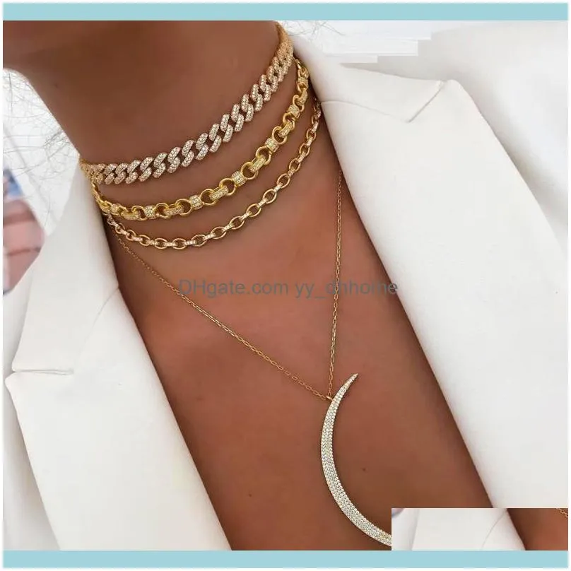 Hip Hop Multi Layer Iced Out Bling Micro Pave Cz Women Girl Fashion Cable Heavy Chain Choker Necklace For Christmas Gift Jewelry
