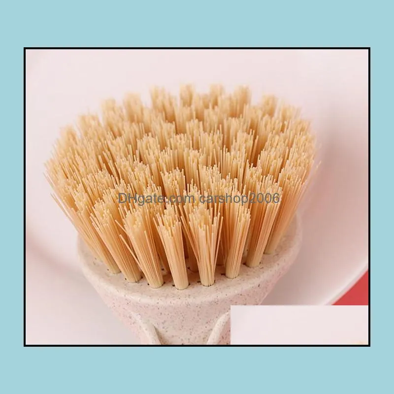 Long Handle Pot Brush Kitchen Pan Dish Bowl Washing Cleaning Tools Portable Wheat Straw Household Clean Brushes GWD11590