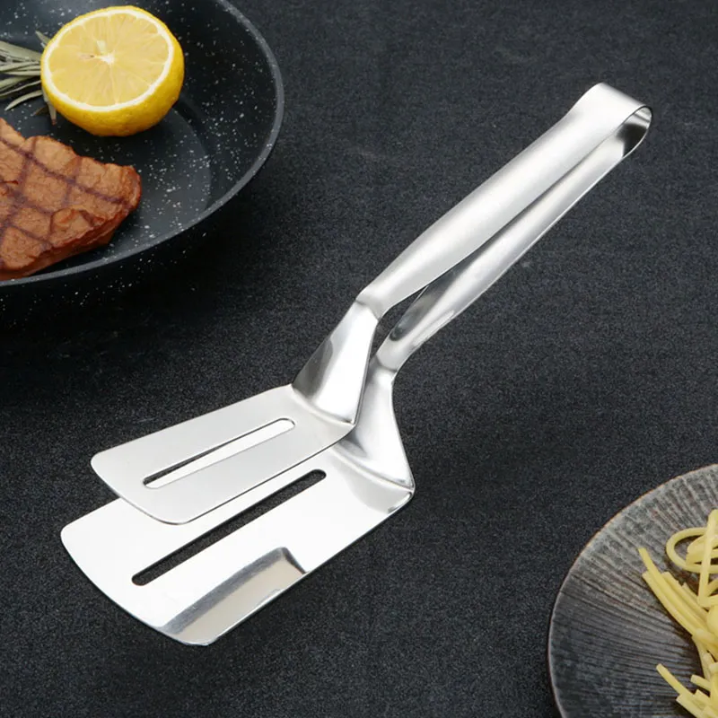 Stainless Steel Kitchen BBQ Bread Utensil Barbecue Cooking Spatula Tongs Fried Fish Steak Food Flip Shovel Clip Clamps Meat Vegetable Meat Clamp HY0337