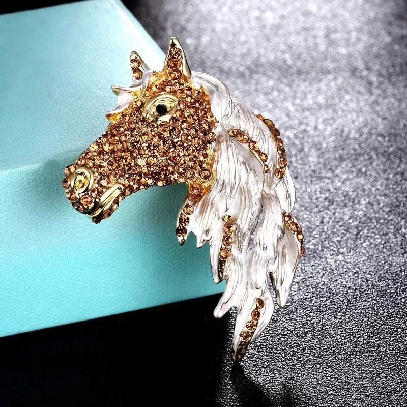 zlxgirl arrivée hommes couple animal bijoux mode couleur émail têtes de cheval es strass broches broche