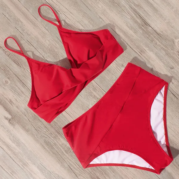 Kobieta Wysoka Talia Bikini Swim Wear Kobiety Lampart Solidna kostium kąpielowy Swimsuit Kobieta z Pad Push Up Swimwear