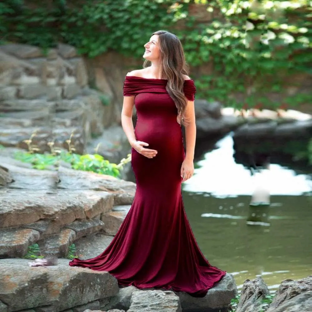 Shoulderless Maternity Dresses Photography Props Long Pregnancy Dress For Baby Shower Photo Shoots Pregnant Women Maxi Gown 2020 (8)