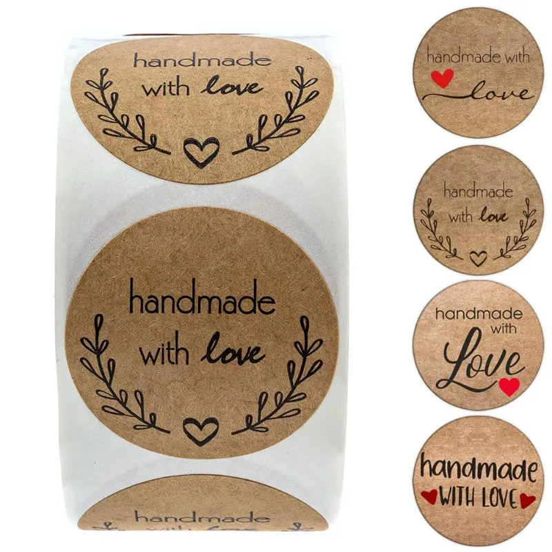 100-500pcs Adesivi di carta kraft vintage 100-500pcs Handmade with Love Sticker Grazie per la busta Scrapbook regalo Etichette di nozze involucro