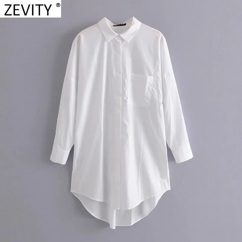 Zevity Neue Frauen Einfach Tasche Patch Casual Lange Bluse Damen Langarm Business Hemd Chic Femme Breasted Blusas Tops LS7346 210419