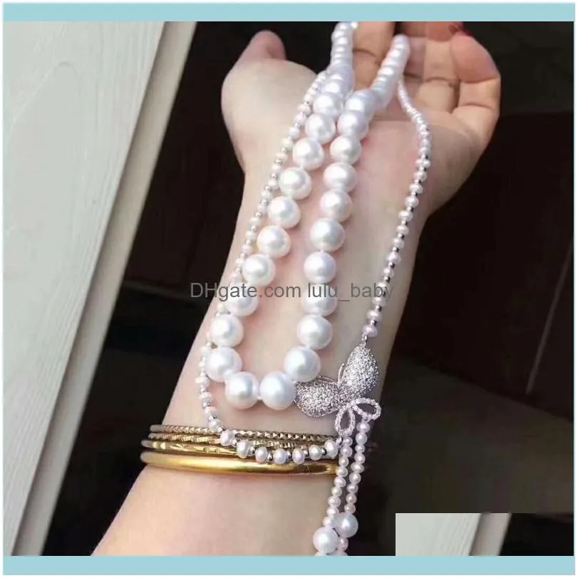 Chains Hand Knotted 2strands White Freshwater Pearl Necklace Sweater Chain Long 43-48cm Fashion Jewelry