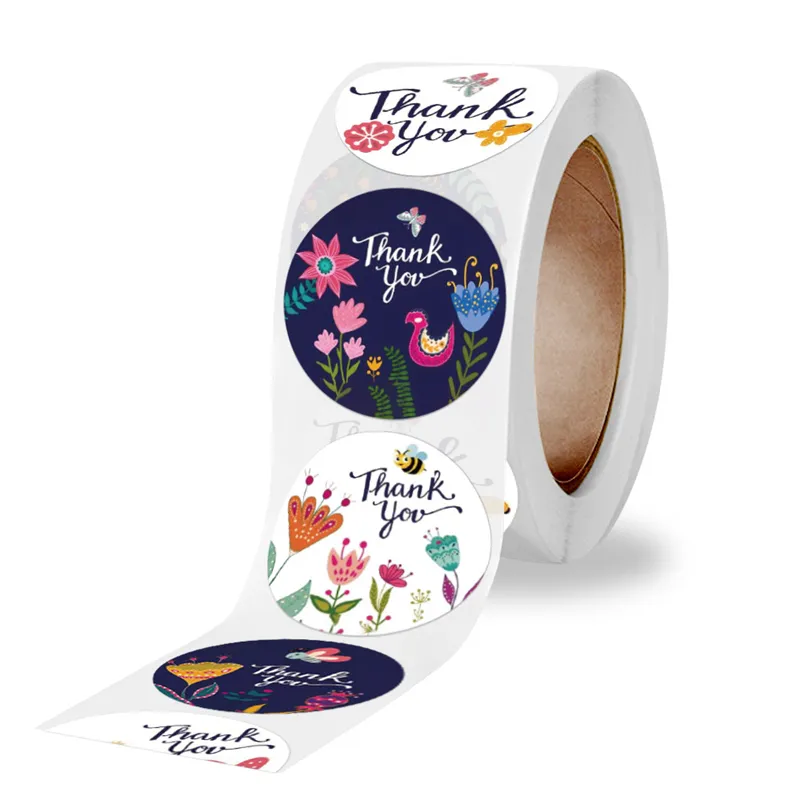 Floral Round Thank You Stickers Roll For Envelope Sealing, Scrapbooking ...