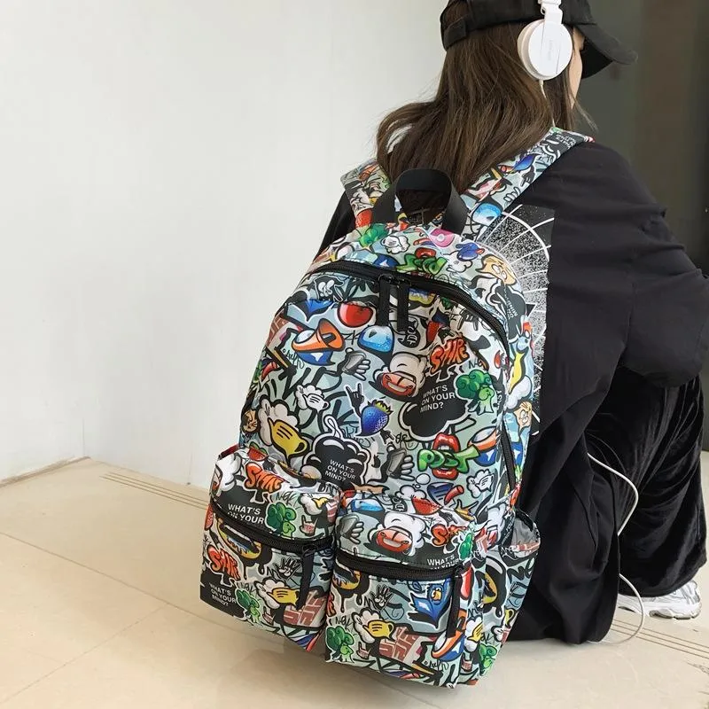 Backpack Graffiti Print For Men And Women Large-capacity School Bag Teenagers Personality Backpacks Laptop Sports Travel