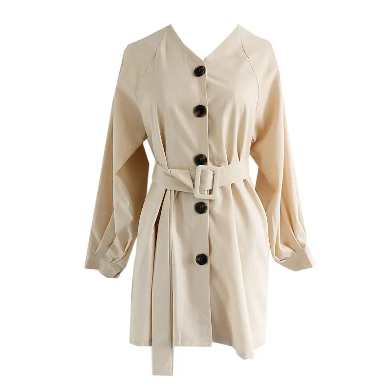 Beige Army Green Long Sleeve Button V Neck Sash Mini Dress Short Spring Autumn D0936 210514