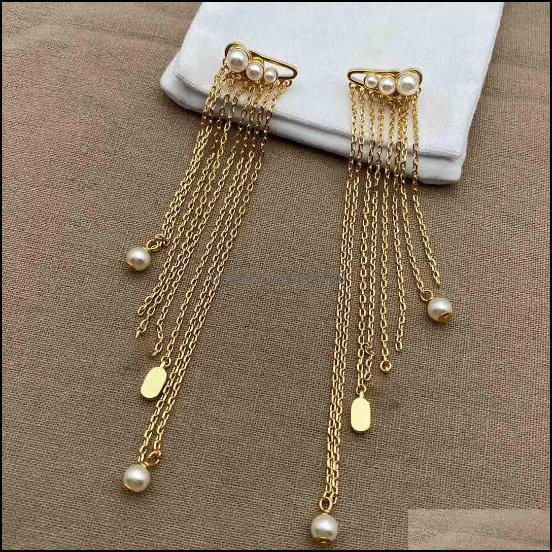 Stud Stainless Steel Long Chain Threader Earrings Tassel Imitation Pearl Drop Earring For Women Wedding Bridal