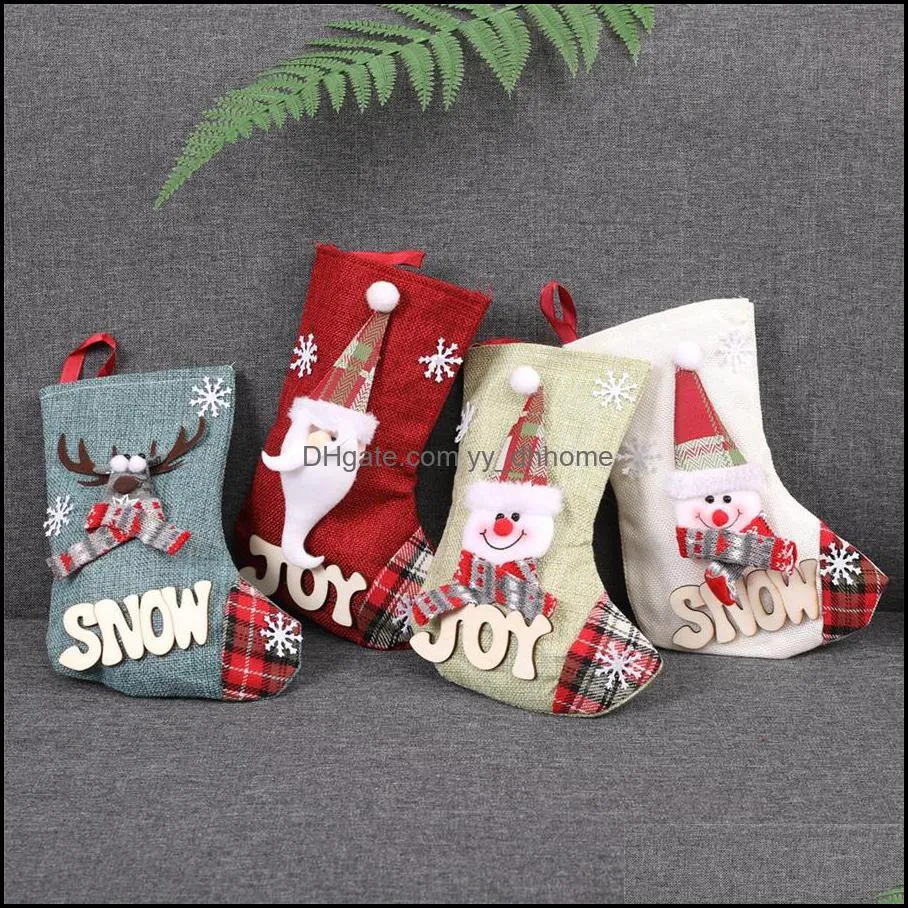 Christmas Stockings Xmas Tree Pendant Ornaments Santa Snowman Deer Sock Candy Gift Bag Xmas Decoration Party Accessory JK1910