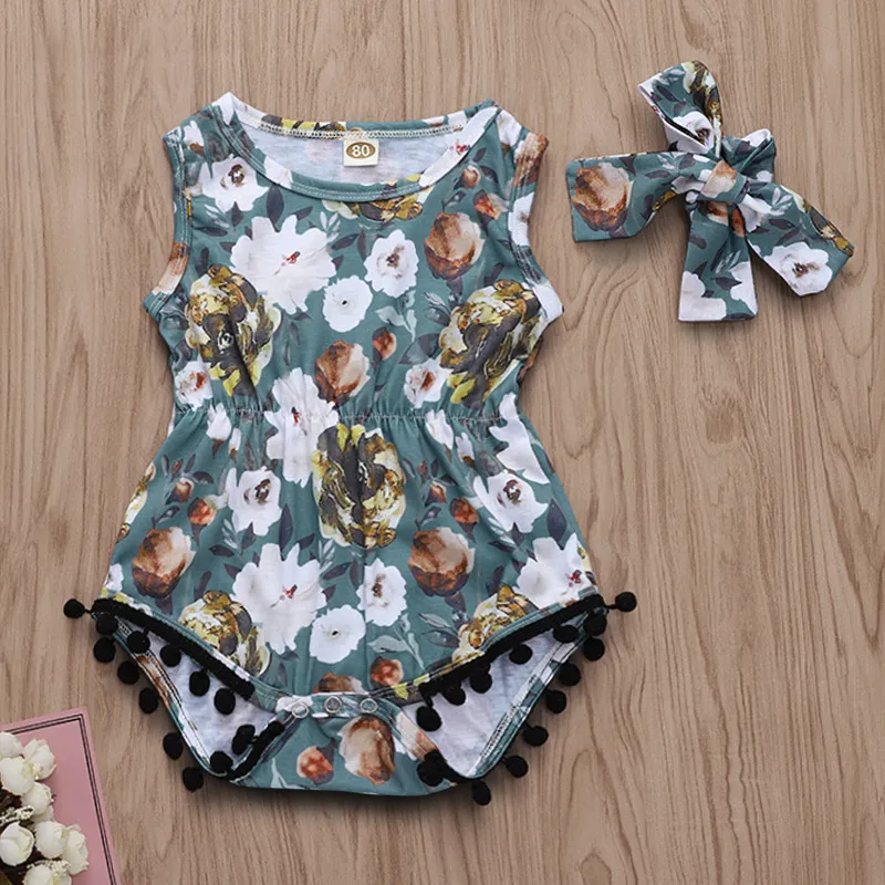 Bebek Kız Giysileri Setleri İlkbahar Sonbahar Moda Kız Kıyafetler 2 adet Çiçek Baskı Kolsuz Yuvarlak Boyun Topu Dantel HA -Yi Eşarp Çocuk Giyim