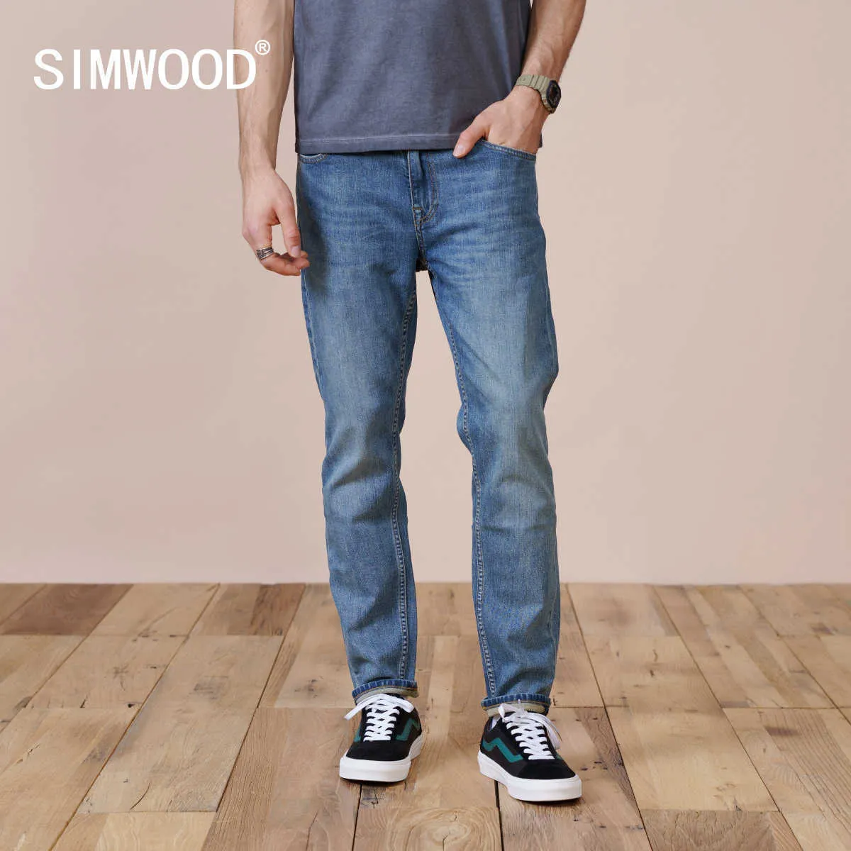 Spring Slim Fit Stożkowy Dżinsy Mężczyźni Dorywczo Podstawowe Spodnie Klasyczne Wysokiej Jakości Odzież marki SK130283 210622