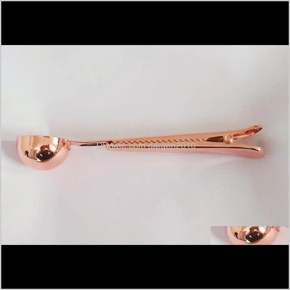 rose gold stainless steel coffee scoop with bag clip measuring spoon for milk powder condiment wen6101