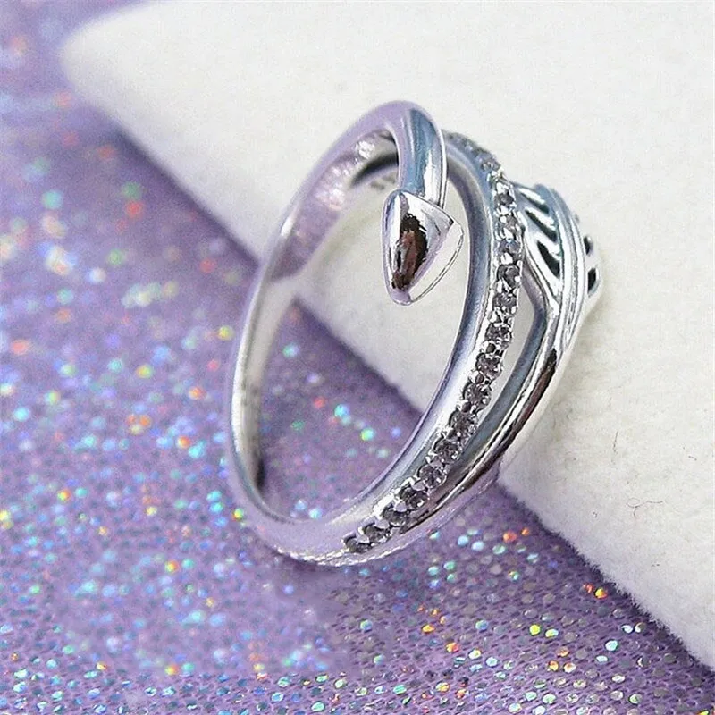 100% 925 стерлингового серебра сверкающие стрелки кольцо с цирконием FIT PANDORA Ювелирные украшения Свадебные любовники Модное кольцо