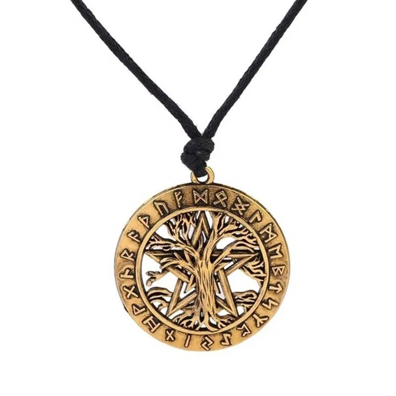 Hängsmycke Halsband Antik färg Wiccan Amulet Necklace Tree of Life Runes Retro Smycken