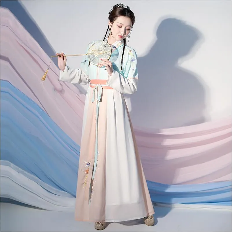 Clássico Estágio Desgaste Fada Mulheres Hanfu Chinês Antigo Vestido Bordado Vintage Floral Dança Festival Festival Partido Roupas Folk Ver roupa Oriental Elegante