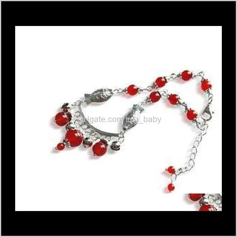 ethnic style bohemian black red agate anklet silver bell anklet