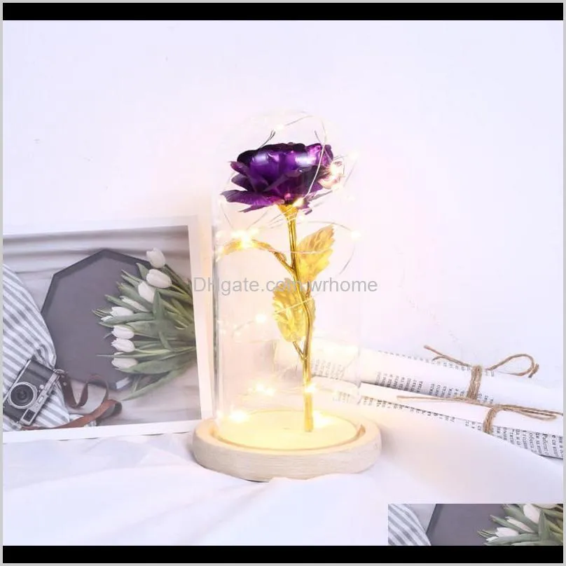 Romantic Eternal Light Rose Flower Glass Cover Decoration Artificial Flowers Glass In Cover For Valentine`s Day Gift Decoration