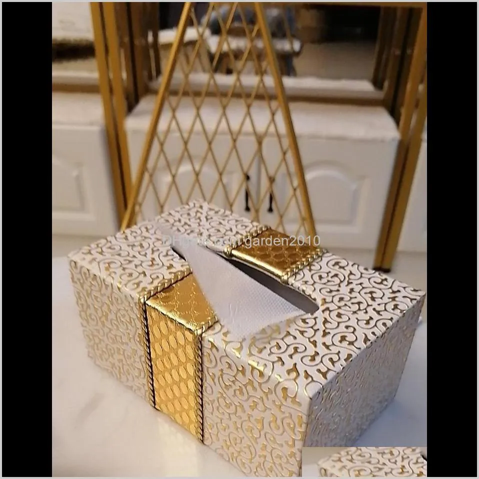 simple and fashionable square leather golden paper tissue box living room office decoration