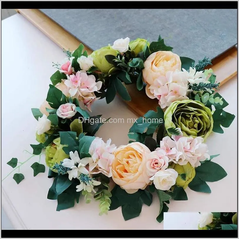 artificial flowers peony wreath - with and green leaves for front door office wall garden wedding festival decor decorative & wreaths