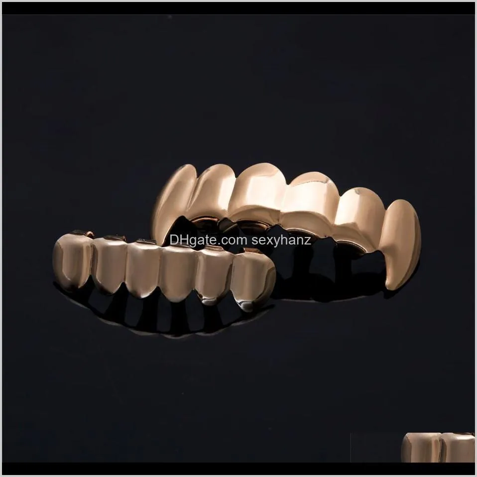 new gold silver plated hip hop teeth grillz top bootom groll set with silicone vampire teeth