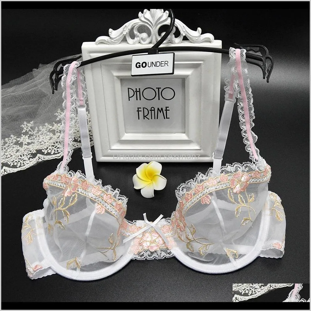 yandw women bra panty sales separated thin transparent lace embroidery set mesh floral 70 75 80 85 90 95 100 a b c d e f g cup