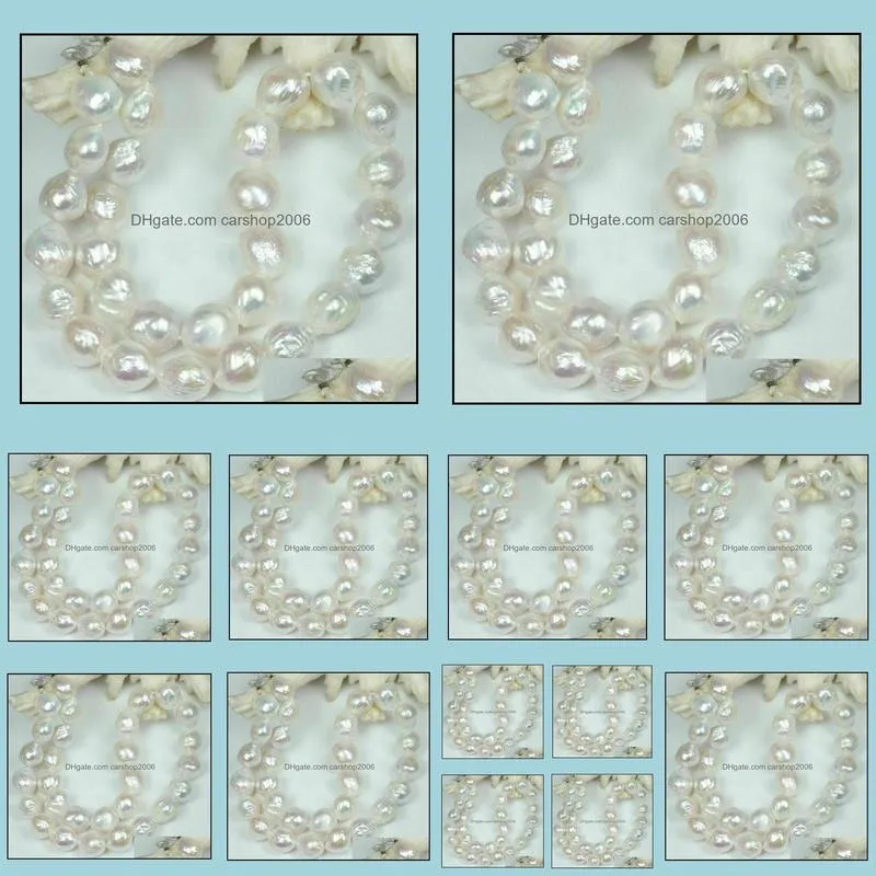 11-13mm Baroque White Natural Pearl Beaded Necklace 18inch Bridal Jewelry Choker