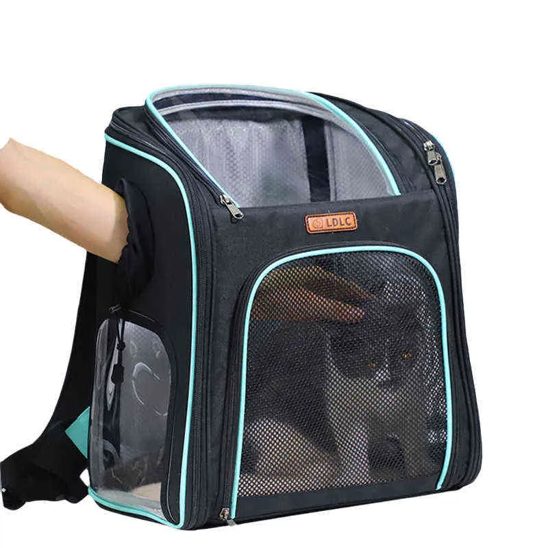 Sac à dos pour chat spécialement conçu avec boucle de nez de cochon unique, transparent, visible et interactif à tout moment avec tapis pour animaux de compagnie à double usage 211120