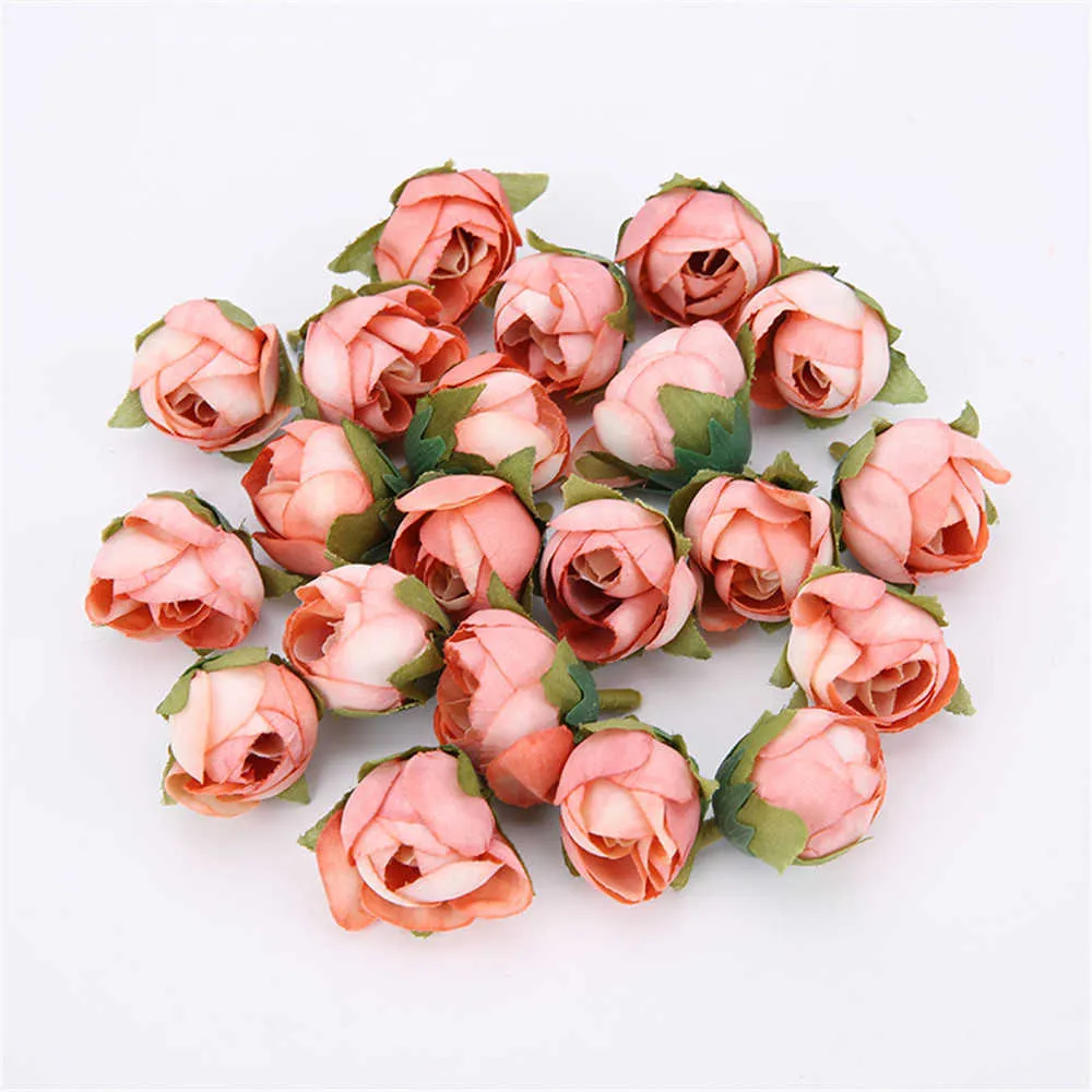 Vintage Artificial Silk Rose Tea Buds Flowers Bud DIY Crafts Wedding Room Decor Christmas Party New Year's Decorations Y0630