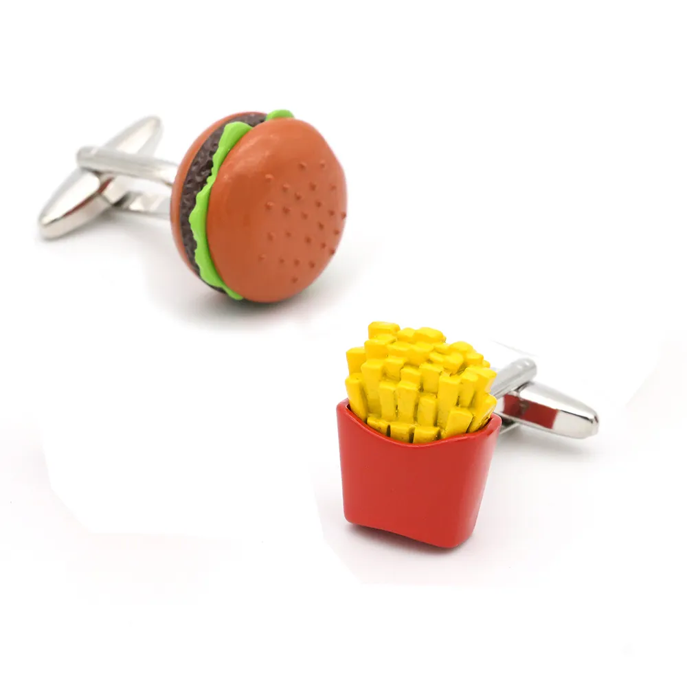 iGame 햄버거 감자 튀김 커프스 링크 붉은 색 황동 소재 참신 음식 디자인