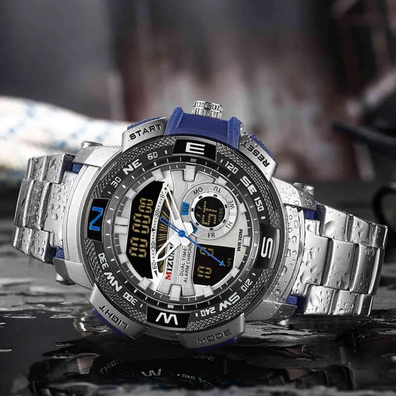 MIZUMS Military LED Digital Fitness Watches For Men For Men Gold Stainless Steel Dual Display Quartz Clock Relogio Masculino From Wang fly 41.02 DHgate.Com