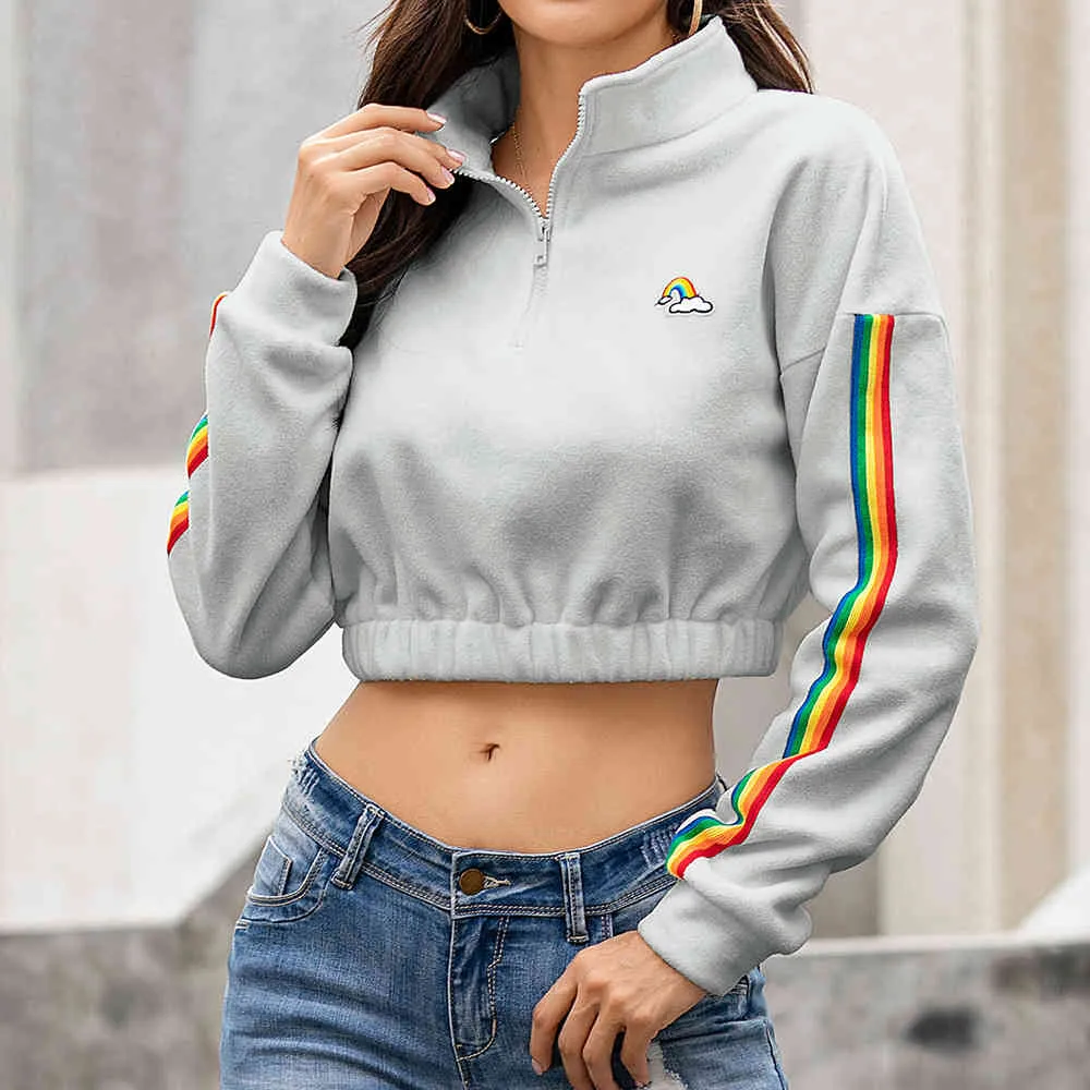  Womens Sweat Shirt : Colorful Striped Patchwork