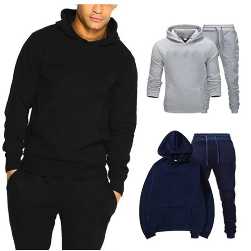 Männer Trainingsanzug 2 Stück Plain Hoodie Sets Junge Männliche Straße Kleidung Großhandel Jacke + Hose Sweatsuit Hosen Hosen Anzug 211106