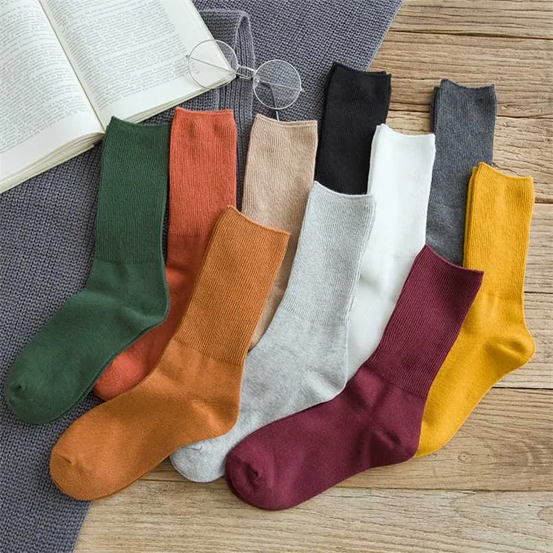 Autumn women's Harajuku retro colorful high quality fashion cotton color casual socks 211221