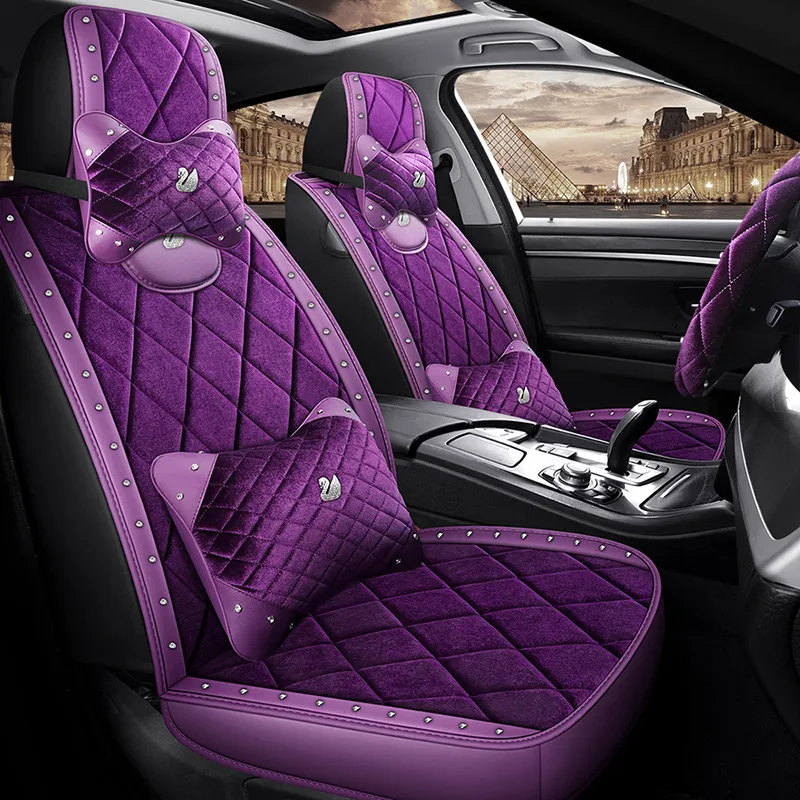Noble Purple Diamond Car Interior Accessories for Women Crystal Pendant  Leather Steering Wheel Covers Tissue Box Car Ornaments
