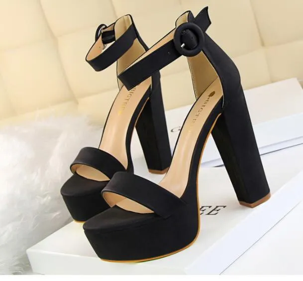 Thick heel sandals waterproof platform thick super high heel women's shoes Open-toe strap buckle high heels sandals