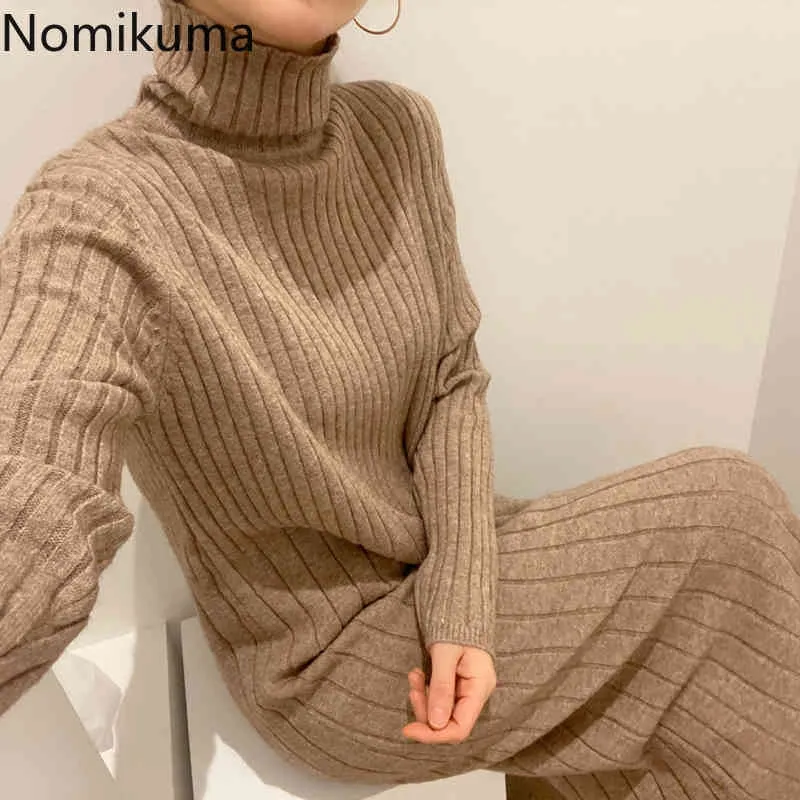 Nomikuma Autumn Winter Turtleneck Sweater Dress Stretch Thicken Knitted Long Sleeve Dresses Women Causal Straight Vestidos 6D040 210427