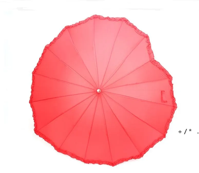 Rode hartvorm paraplu romantische parasol lang-afgewerkte paraplu's voor bruiloft foto rekwisers-paraplu Valentine dag cadeau zee schip CCB13453